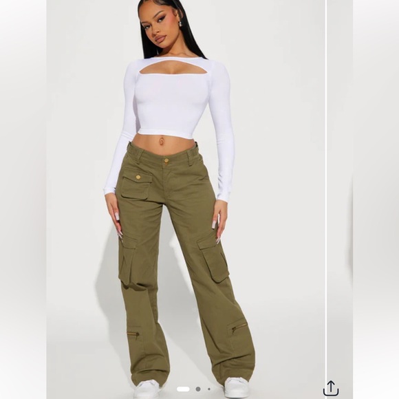 Fashion Nova Pants - Fashion Nova High Standards Wide Leg Cargo Pants Olive Green Utility